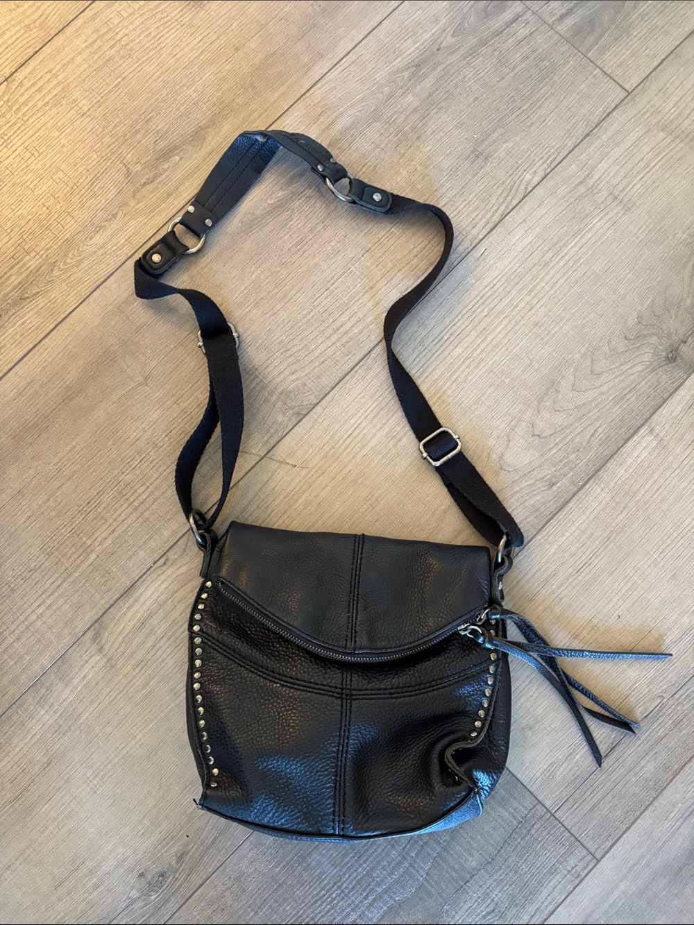 The Sak Black Leather Crossbody with Stud Trim